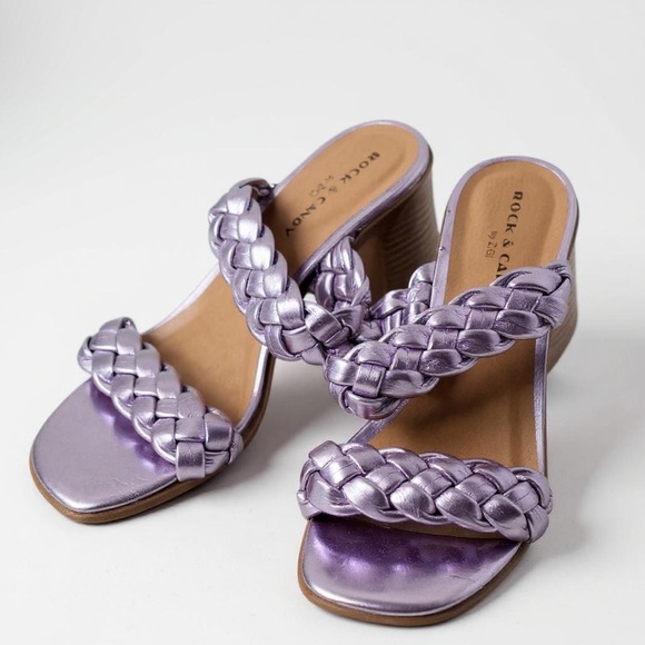 Rock & Candy‎ by Zigi Braided Heeled Mules Purple Slip On Sandals Size 7 - Picture 1 of 11